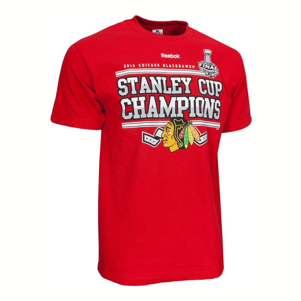 Reebok 2013 Stanley Cup Champion Chicago Blackhawks Stripe Tee Shirt Boys