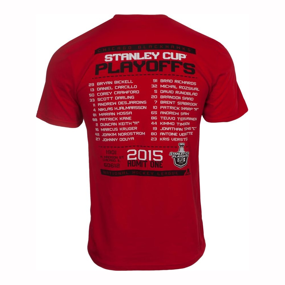 Reebok Chicago Blackhawks Playoff Ticket Roster Tee Shirt Mens