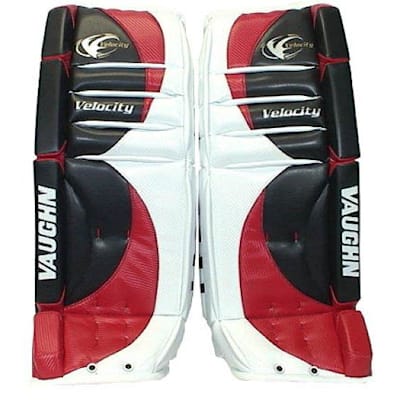 Front - Black/White/Red (Vaughn 7070 Velocity 2 Goalie Leg Pads - Junior)