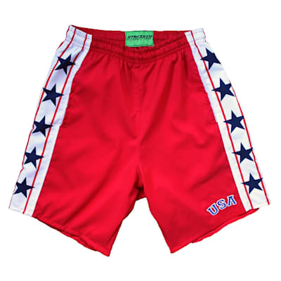 1980 MIRACLE HOCKEY RED SHORTS (Streaker Sports 1980 Miracle USA Hockey Shorts - Mens)