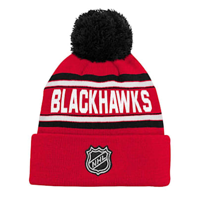 Back (Outerstuff Jacquard Cuff Pom Knit Hat - Chicago Blackhawks - Youth)