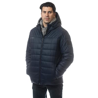 Navy hooded puffer jacket clearance
