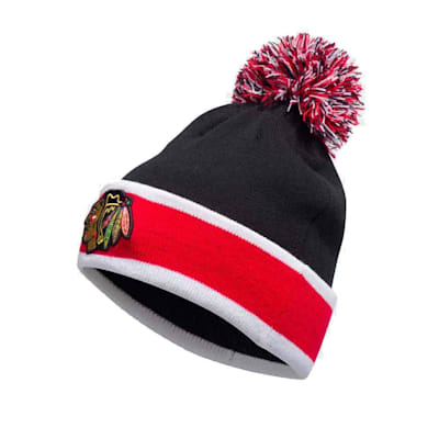  (Adidas Team Stripe Cuffed Pom Hat - Chicago Blackhawks - Adult)
