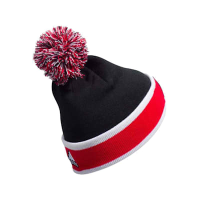  (Adidas Team Stripe Cuffed Pom Hat - Chicago Blackhawks - Adult)