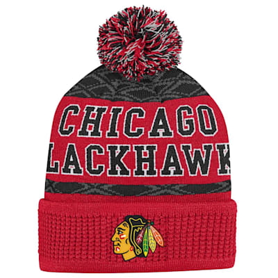  (Outerstuff Puck Pattern Pom Beanie - Chicago Blackhawks - Youth)