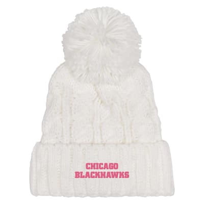  (Outerstuff White Cable Knit Beanie - Chicago Blackhawks - Girls)