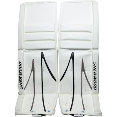 Front - White/Black/Silver (Sherwood T95 Goalie Leg Pads - Senior)