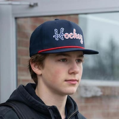  (Chalk Talk Sports Hockey Rope Snapback Hat - USA Script - Youth)