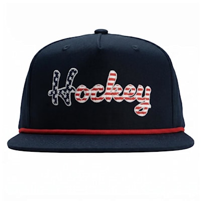  (Chalk Talk Sports Hockey Rope Snapback Hat - USA Script - Adult)