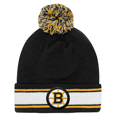  (Outerstuff Cuffed Stripe Pom Knit Hat - Boston Bruins - Youth)