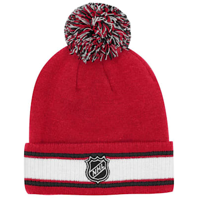  (Outerstuff Cuffed Stripe Pom Knit Hat - Chicago Blackhawks - Youth)