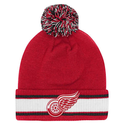  (Outerstuff Cuffed Stripe Pom Knit Hat - Detroit Red Wings - Youth)