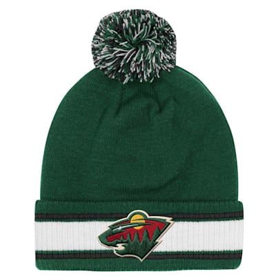  (Outerstuff Cuffed Stripe Pom Knit Hat - Minnesota Wild - Youth)