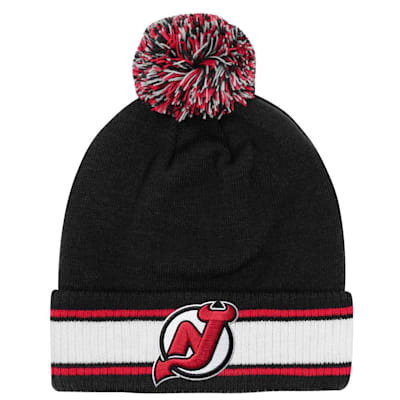  (Outerstuff Cuffed Stripe Pom Knit Hat - New Jersey Devils - Youth)