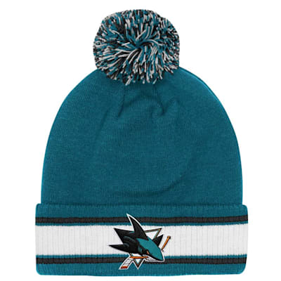  (Outerstuff Cuffed Stripe Pom Knit Hat - San Jose Sharks - Youth)