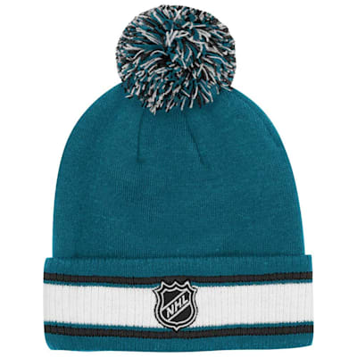  (Outerstuff Cuffed Stripe Pom Knit Hat - San Jose Sharks - Youth)