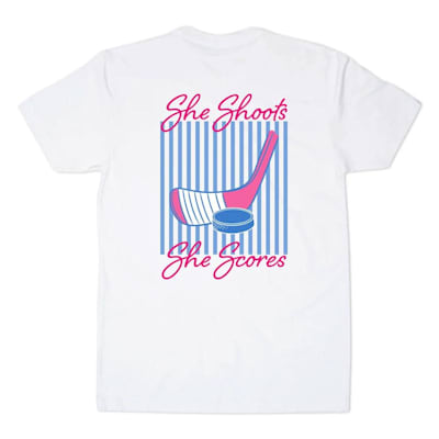  (Chalk Talk Sports She Shoots She Scores Tee Shirt - Girls)