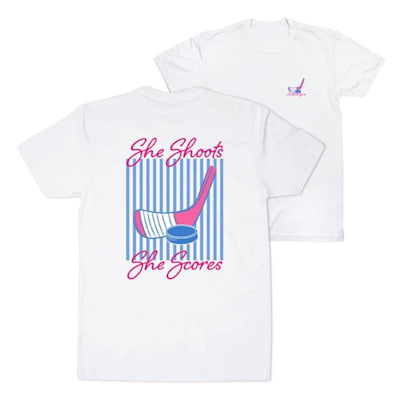  (Chalk Talk Sports She Shoots She Scores Tee Shirt - Girls)