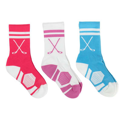  (Chalk Talk Sports Hockey Woven Mid-Calf Socks - 3 Pack - Girls)