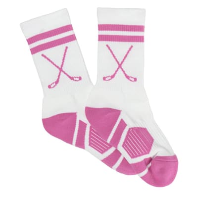  (Chalk Talk Sports Hockey Mid-Calf Socks - Crossed Sticks - White - Girls)