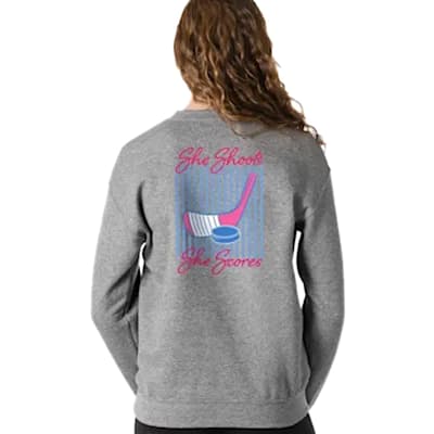  (Chalk Talk Sports She Shoots She Scores Hockey Crewneck Sweatshirt - Youth)