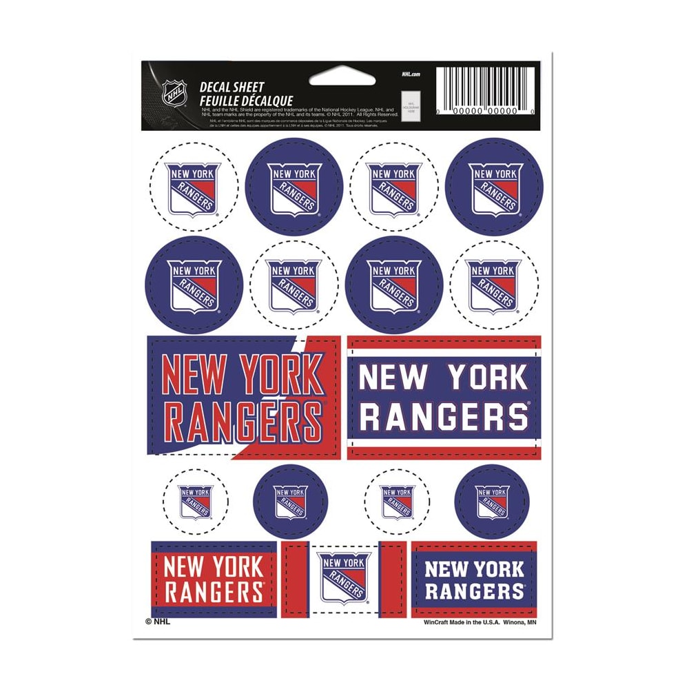 Wincraft Nhl Wincraft Vinyl Sticker Sheet New York Rangers Pure Hockey Equipment