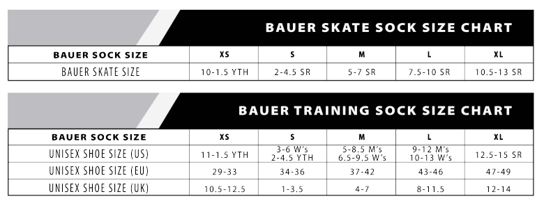 Bauer Performance Socks Size Chart