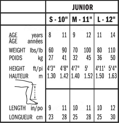 Bauer Junior Hockey Shin Guard Sizing, Bauer Junior Hockey Shin Guard Size Chart