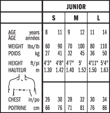 Bauer Junior Hockey Shoulder Pad Sizing, Bauer Junior Hockey Shoulder Pad Size Chart