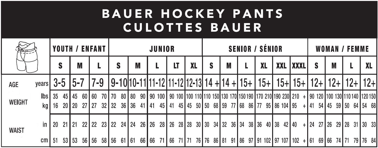 Skate Size Chart Bauer