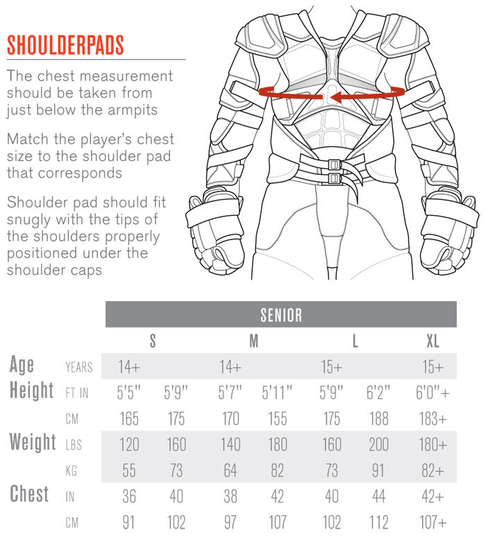 Warrior Shoulder Pad Sizing Chart