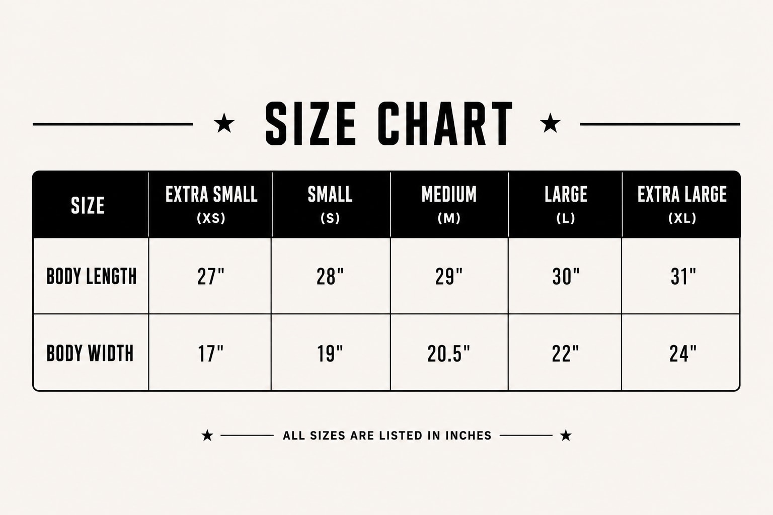 Hockeys Better Apparel Sizing Chart