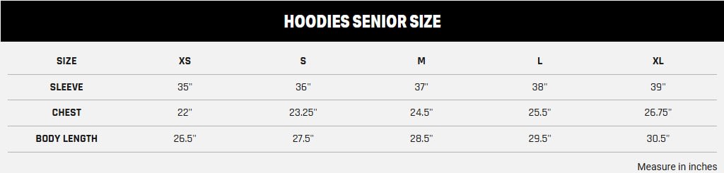 Battlegear Adult Apparel Size Chart