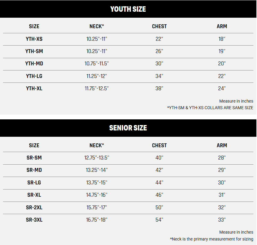 Battlegear Sizing Chart