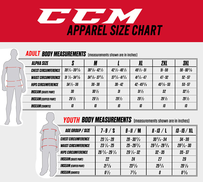 CCM Apparel Sizing Chart