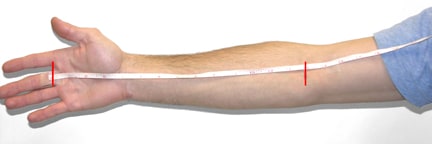Hockey Glove Sizing Measurement - Finger Base to Elbow Crease