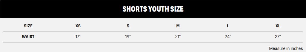 Battlegear Youth Shorts Sizing Chart
