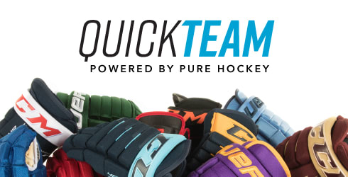 Graphic of Multiple Glove Modles & Colors. Quick Team - Powered by Pure Hockey